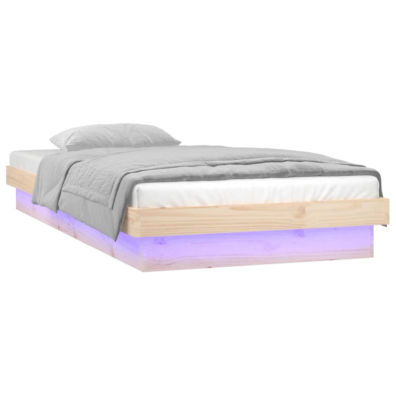Cadru de pat cu LED, mic single, 75x190 cm, lemn masiv