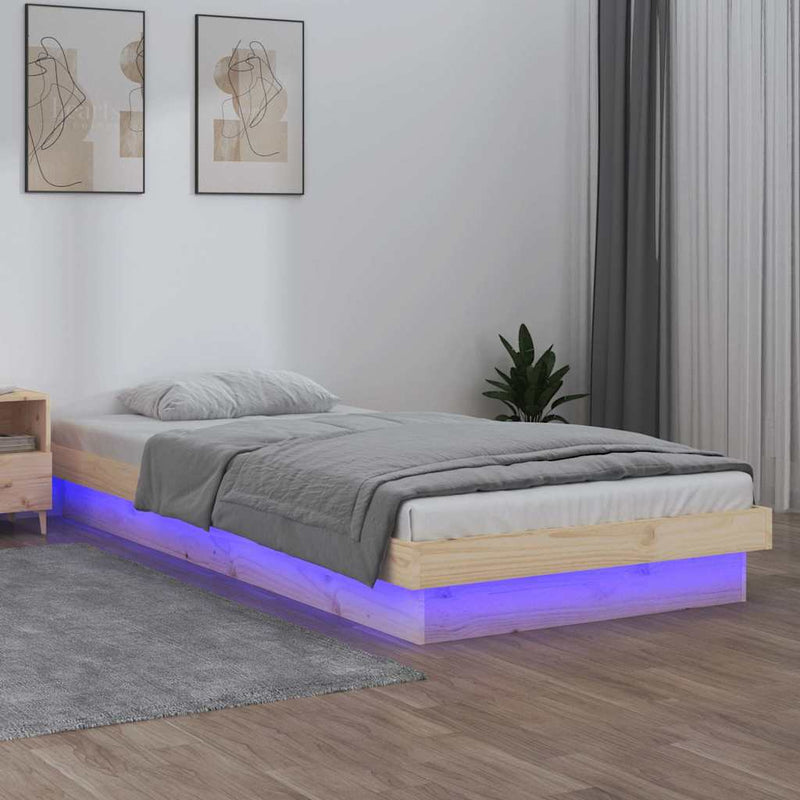 Cadru de pat cu LED, Single, 90x190 cm, lemn masiv
