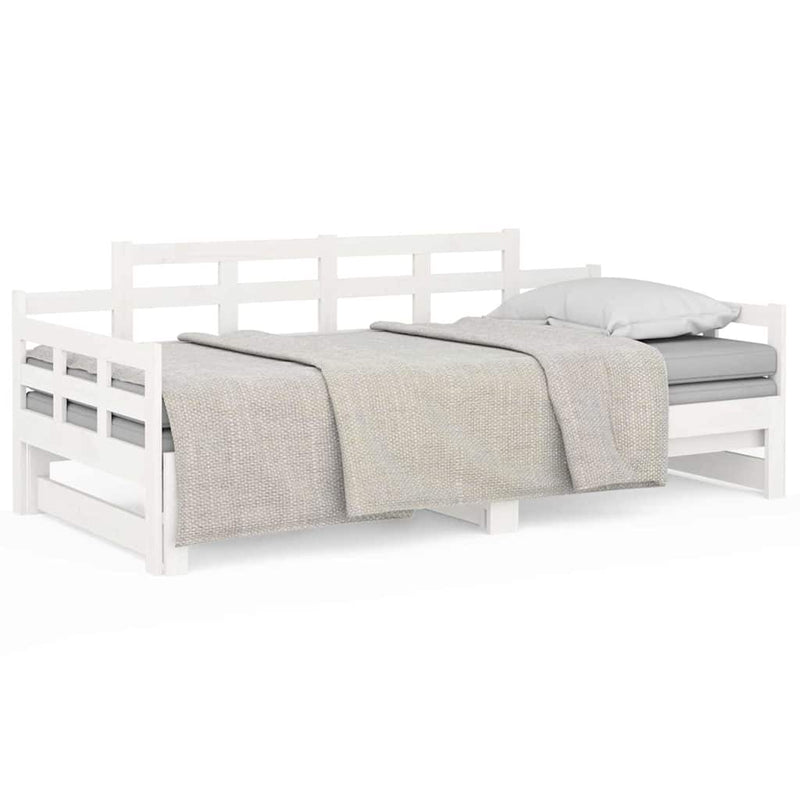 Pat extensibil de zi, alb, 2x(90x200) cm, lemn masiv de pin