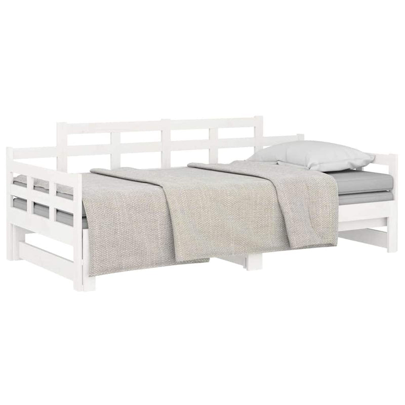 Pat extensibil de zi, alb, 2x(90x200) cm, lemn masiv de pin