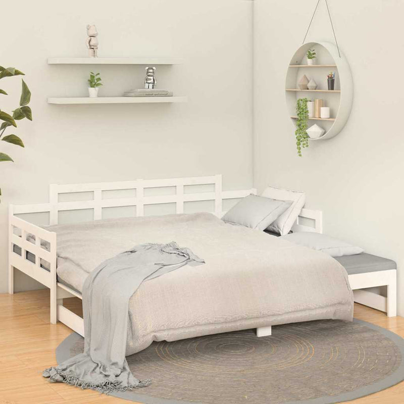 Pat extensibil de zi, alb, 2x(90x200) cm, lemn masiv de pin