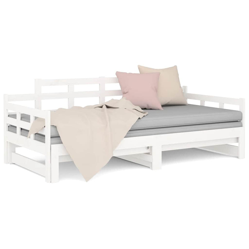 Pat extensibil de zi, alb, 2x(90x200) cm, lemn masiv de pin