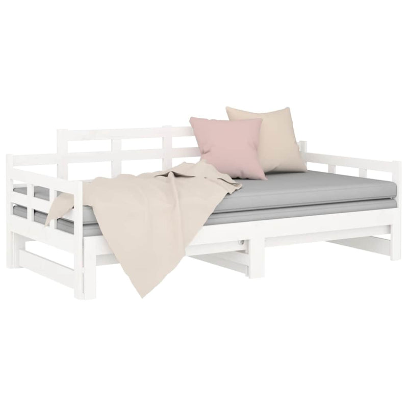 Pat extensibil de zi, alb, 2x(90x200) cm, lemn masiv de pin