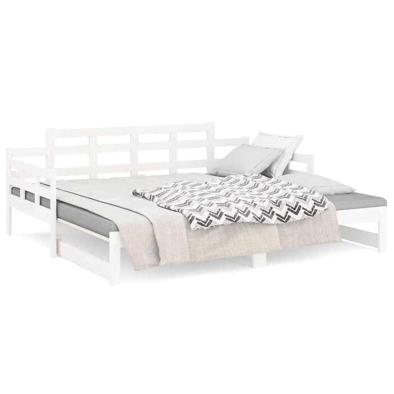 Pat extensibil de zi, alb, 2x(90x200) cm, lemn masiv de pin