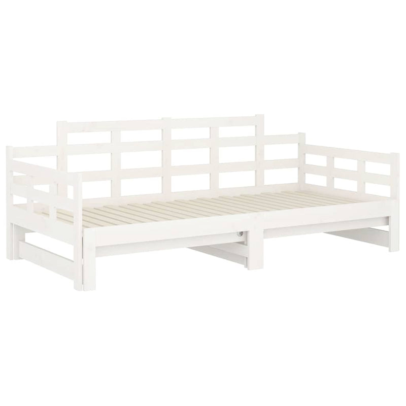 Pat extensibil de zi, alb, 2x(90x200) cm, lemn masiv de pin