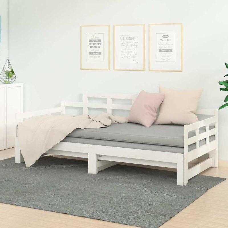 Pat extensibil de zi, alb, 2x(90x200) cm, lemn masiv de pin
