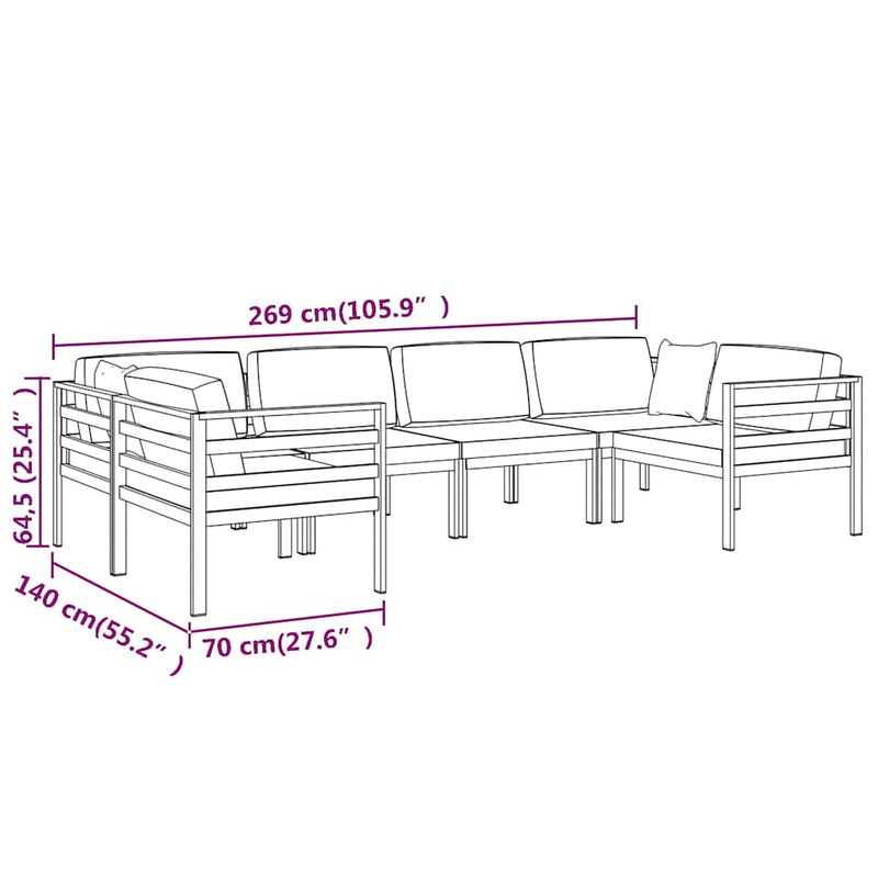 Set mobilier de grădină cu perne, 6 piese, antracit, aluminiu