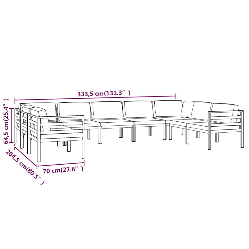Set mobilier de grădină cu perne, 9 piese, antracit, aluminiu