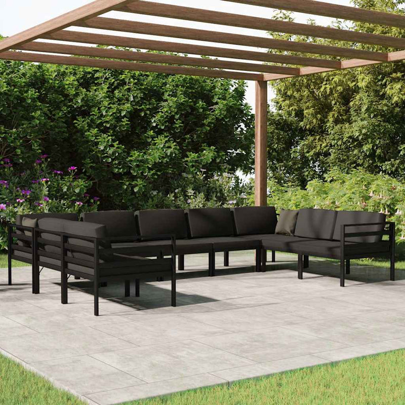 Set mobilier de grădină cu perne, 9 piese, antracit, aluminiu