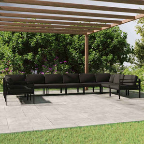 Set mobilier de grădină cu perne, 10 piese, antracit, aluminiu