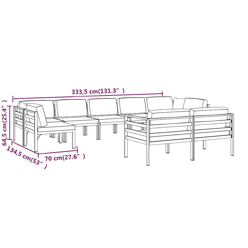 Set mobilier de grădină cu perne, 9 piese, antracit, aluminiu
