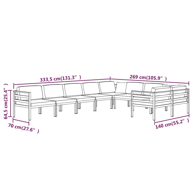 Set mobilier de grădină cu perne, 9 piese, antracit, aluminiu