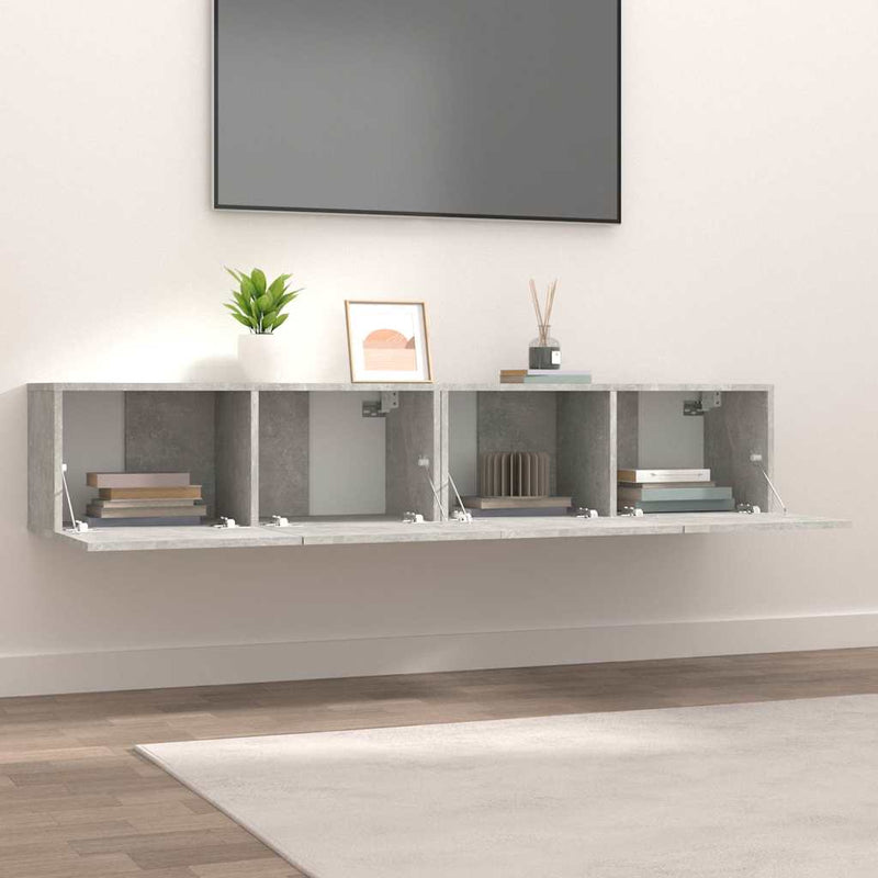 Comode TV, 2 buc., gri beton, 80x30x30 cm, lemn compozit