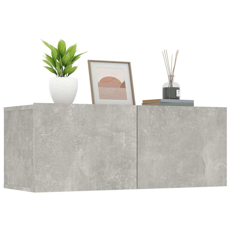 Comode TV, 2 buc., gri beton, 80x30x30 cm, lemn compozit
