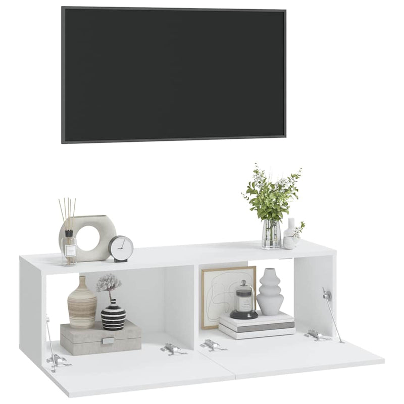 Dulapuri TV de perete 2 buc. alb 100x30x30 cm lemn compozit