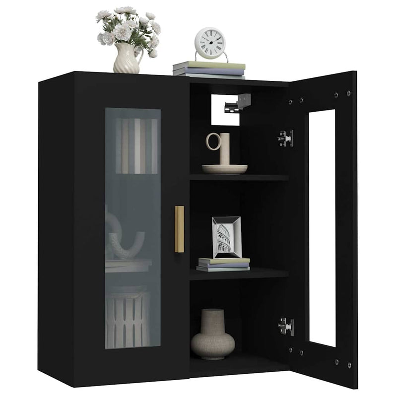Dulap de perete suspendat, negru, 69,5x34x90 cm