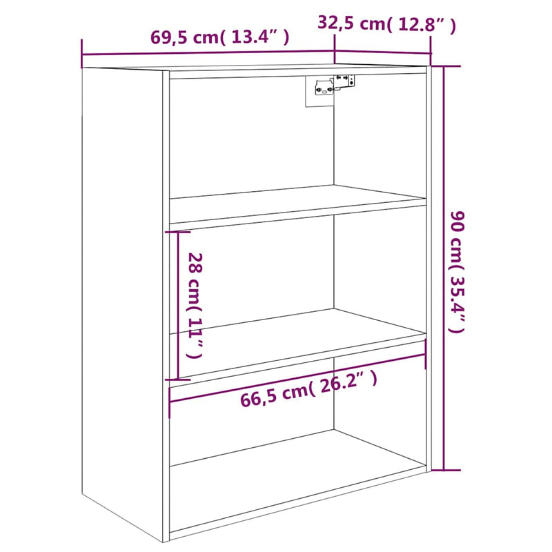 Dulap de perete suspendat, stejar sonoma, 69,5x32,5x90 cm