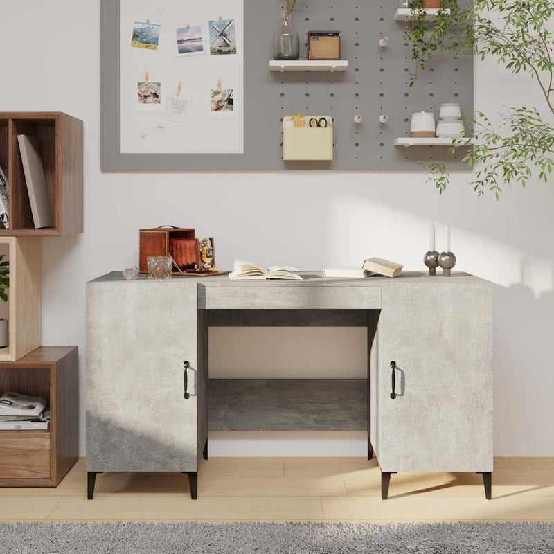 Birou, gri beton, 140x50x75 cm, lemn compozit