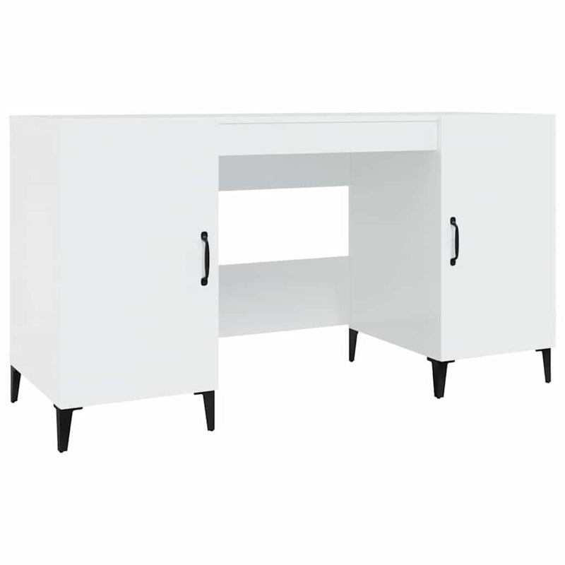 Birou, alb extralucios, 140x50x75 cm, lemn compozit