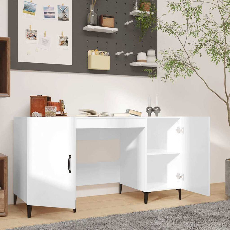 Birou, alb extralucios, 140x50x75 cm, lemn compozit