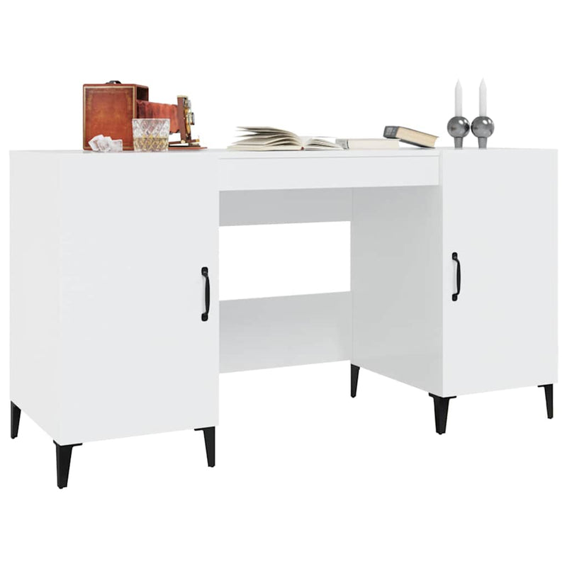 Birou, alb extralucios, 140x50x75 cm, lemn compozit