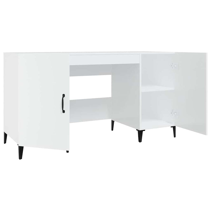 Birou, alb extralucios, 140x50x75 cm, lemn compozit