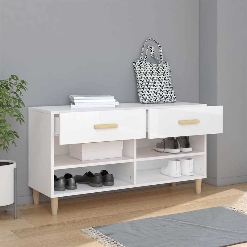 Pantofar, alb extralucios, 102x35x55 cm, lemn compozit
