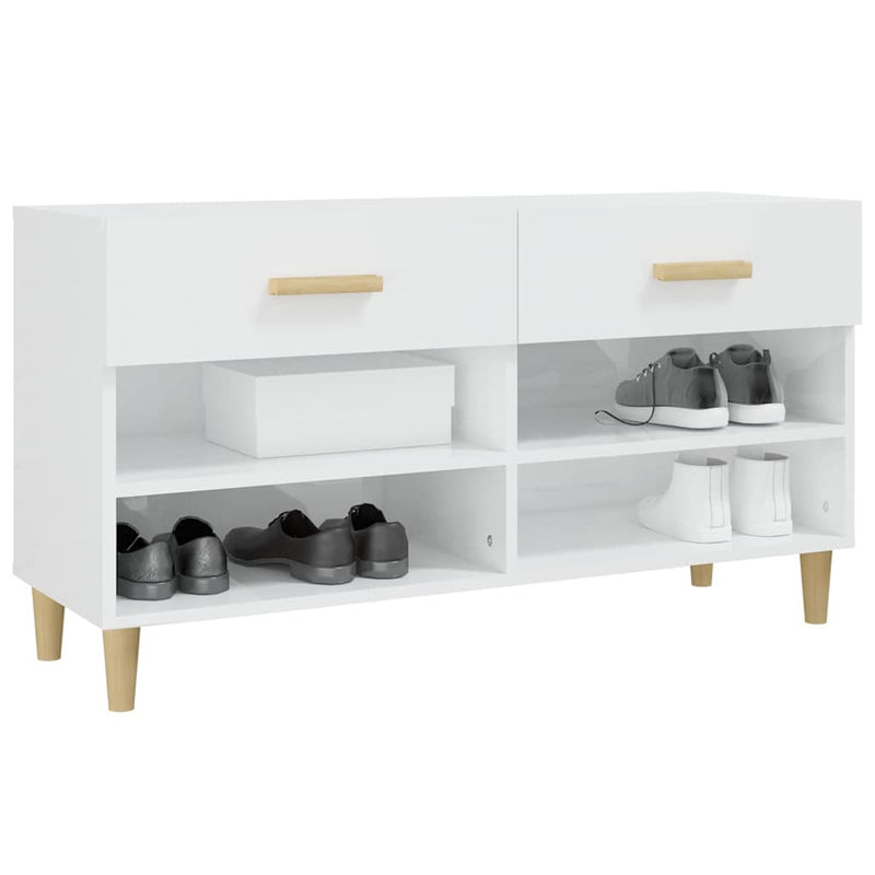 Pantofar, alb extralucios, 102x35x55 cm, lemn compozit