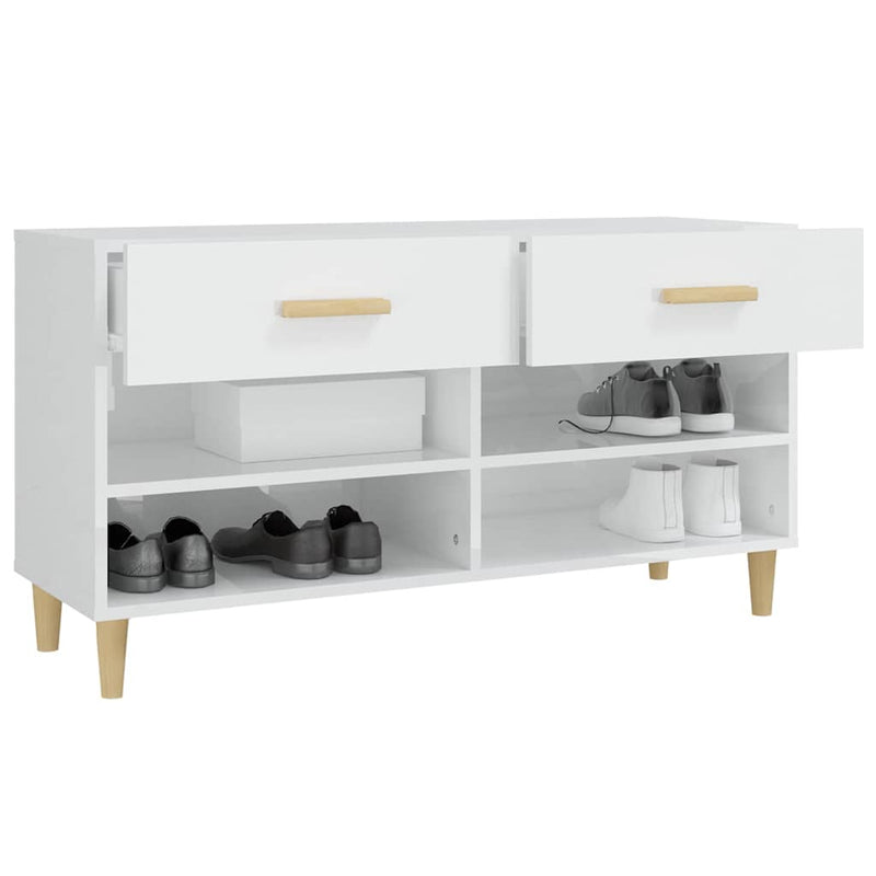 Pantofar, alb extralucios, 102x35x55 cm, lemn compozit