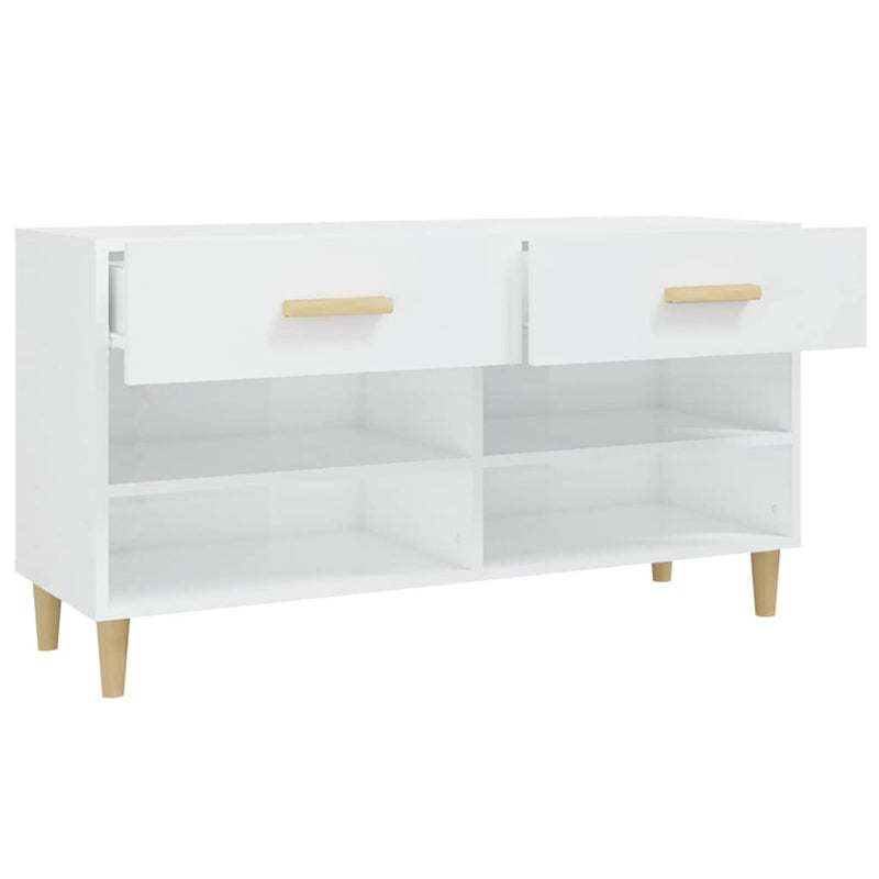 Pantofar, alb extralucios, 102x35x55 cm, lemn compozit