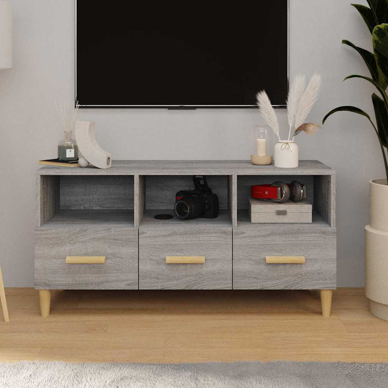 Comodă TV, gri sonoma, 102x36x50 cm, lemn compozit