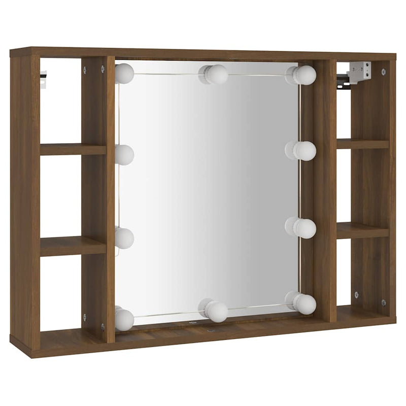Dulap cu oglindă și LED, stejar maro, 76x15x55 cm
