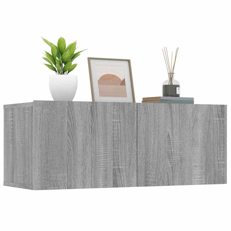 Comode TV, 2 buc., gri sonoma, 80x30x30 cm, lemn prelucrat
