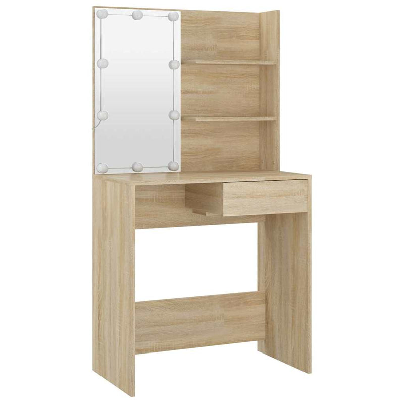 Set de măsuță de toaletă cu LED, stejar sonoma, lemn prelucrat
