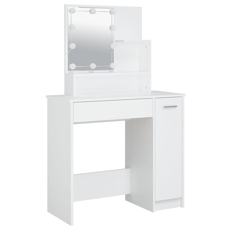 Set măsuță de toaletă cu LED, alb, lemn prelucrat