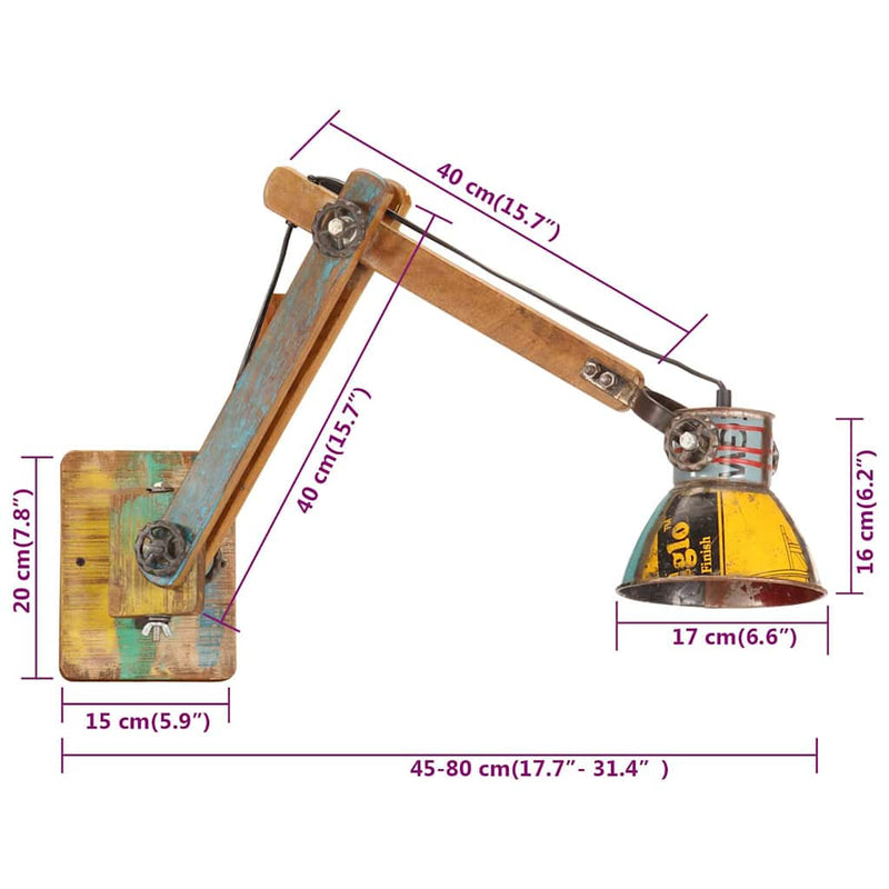Lampă de perete industrială, multicolor, E27 rotund