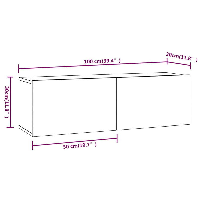 Dulapuri TV de perete, 4 buc, stejar afumat, 100x30x30 cm