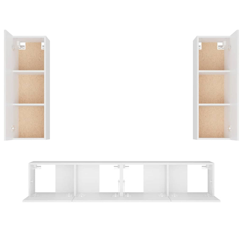 Set dulap TV, 4 piese, alb, lemn prelucrat