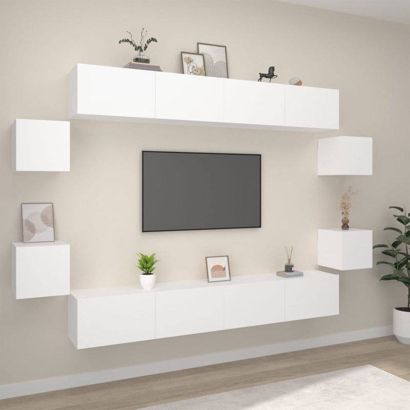 Set dulap TV, 8 piese, alb, lemn prelucrat