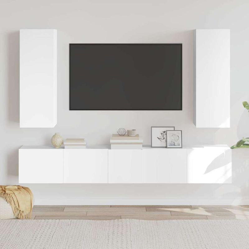 Set dulap TV, 5 piese, alb, lemn prelucrat