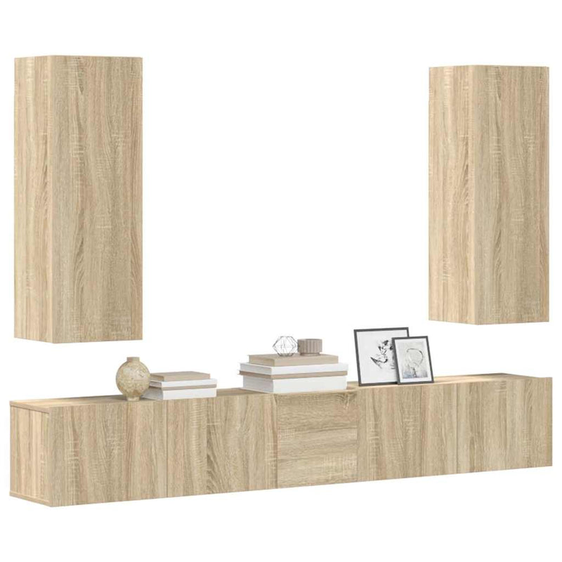 Set dulap TV, 5 piese, stejar sonoma, lemn prelucrat