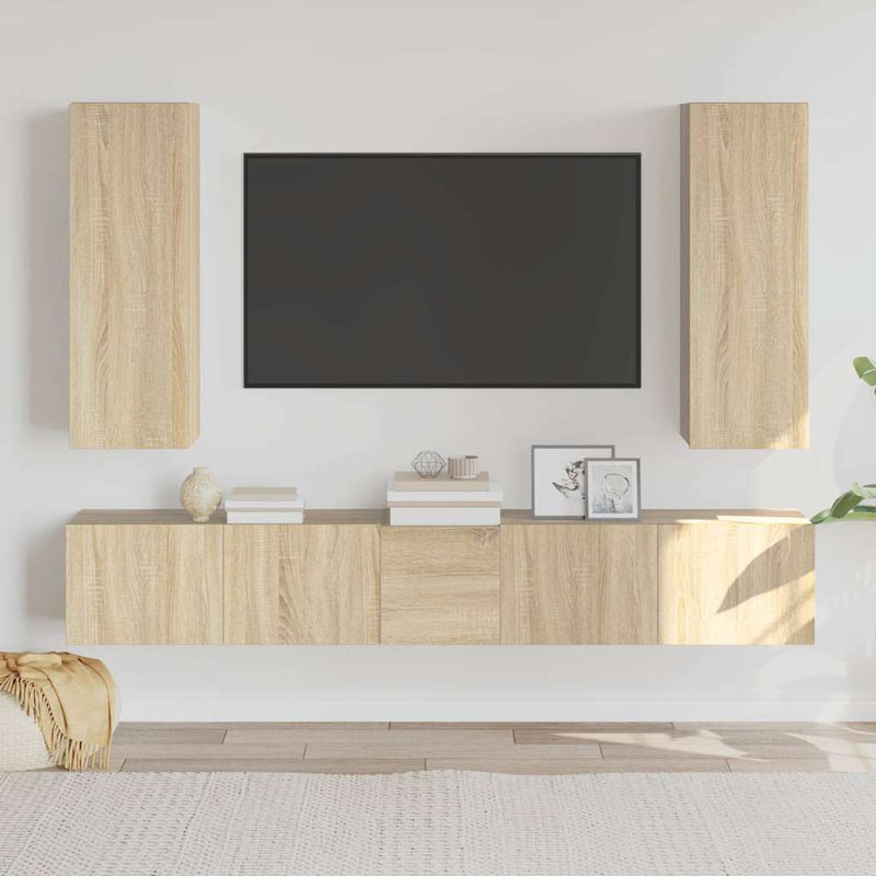 Set dulap TV, 5 piese, stejar sonoma, lemn prelucrat