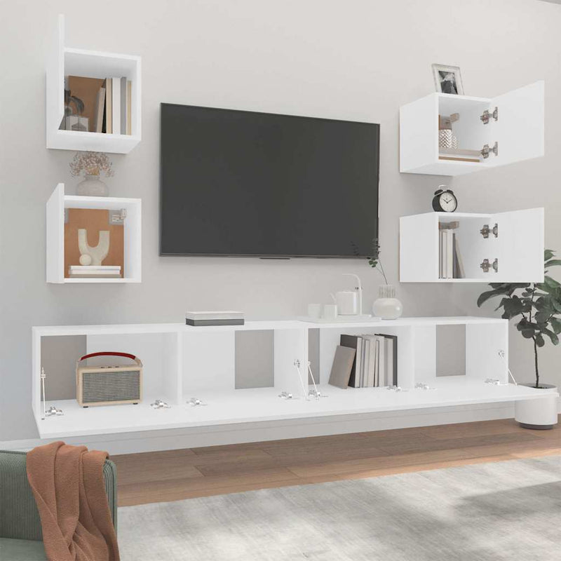 Set dulap TV, 6 piese, alb, lemn prelucrat