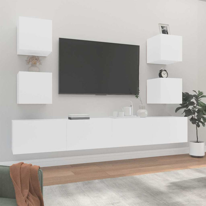Set dulap TV, 6 piese, alb, lemn prelucrat