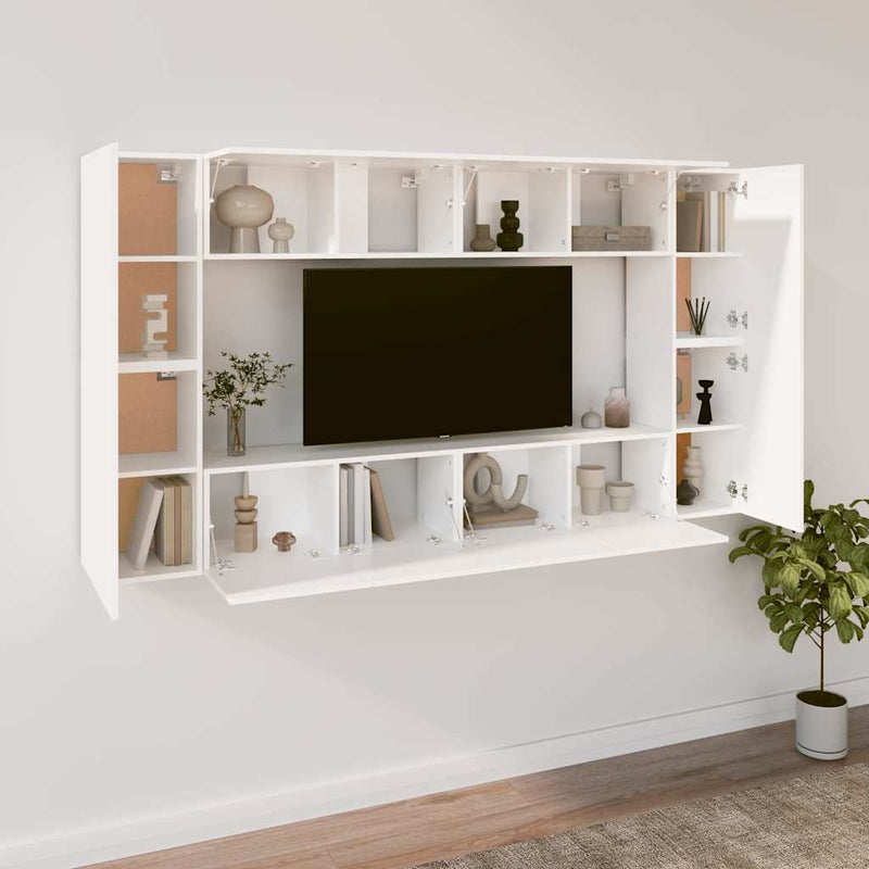Set dulap TV, 8 piese, alb, lemn prelucrat
