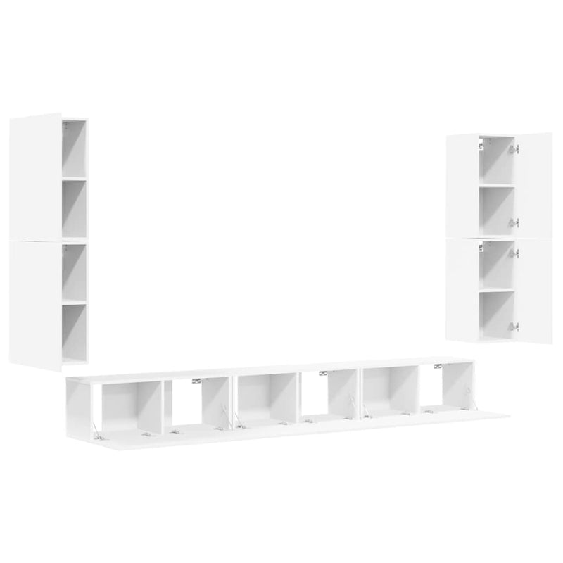 Set dulap TV, 7 piese, alb, lemn prelucrat