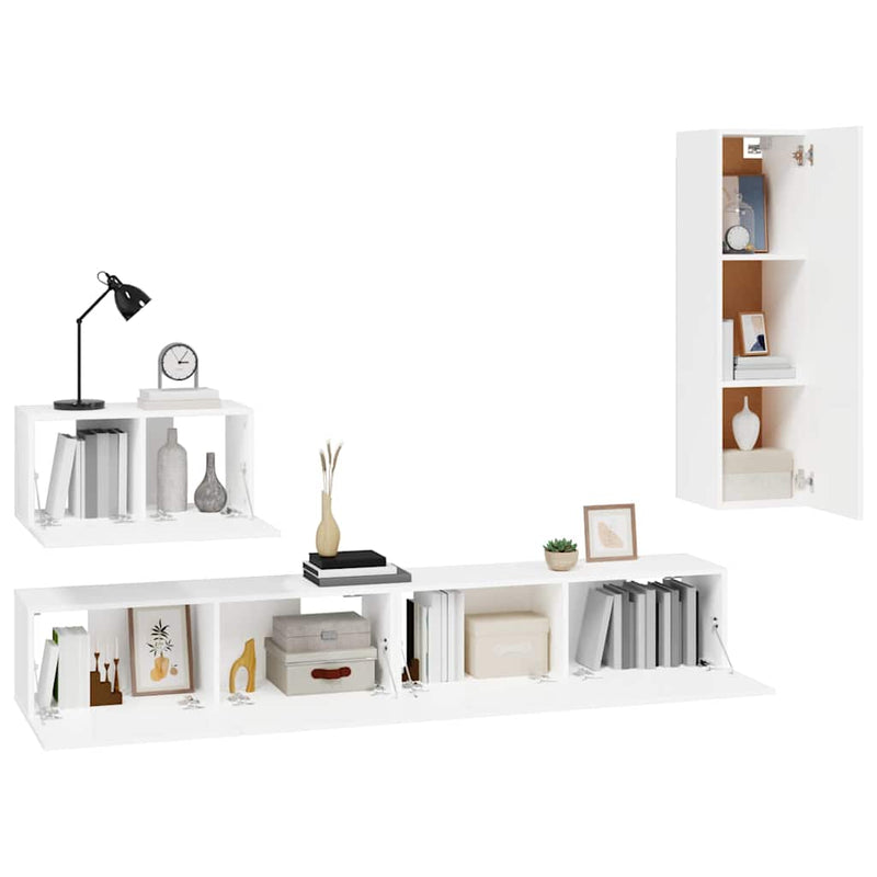 Set dulap TV, 4 piese, alb, lemn prelucrat