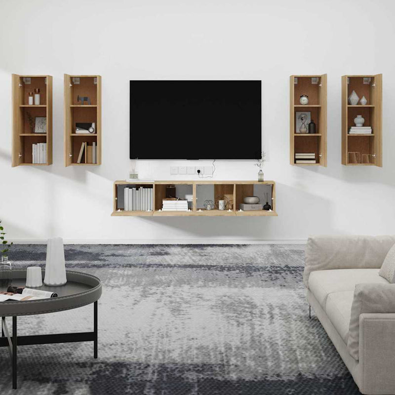 Set dulap TV, 6 piese, stejar sonoma, lemn prelucrat