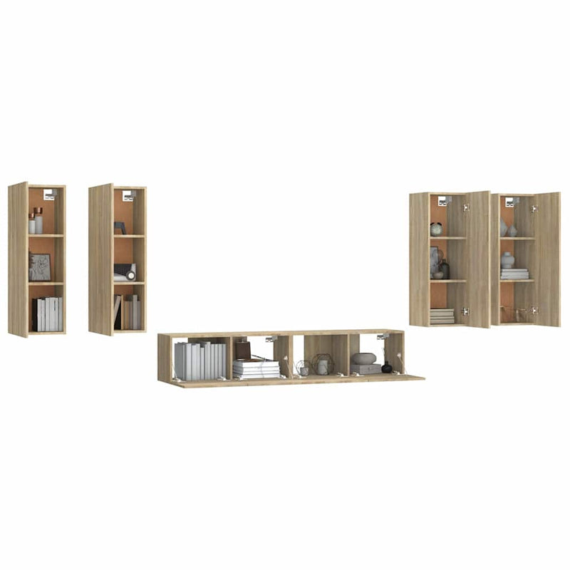 Set dulap TV, 6 piese, stejar sonoma, lemn prelucrat