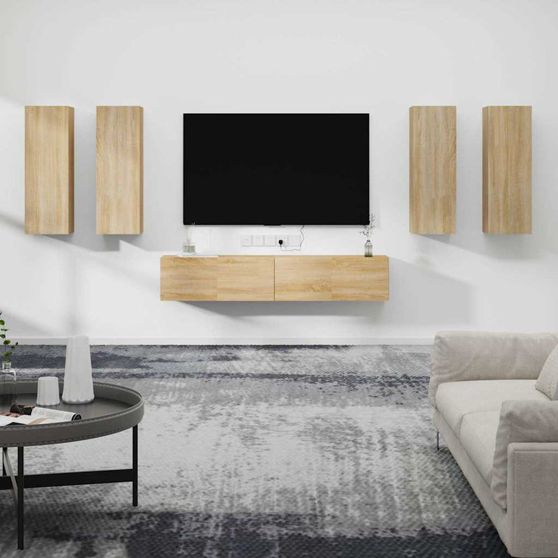 Set dulap TV, 6 piese, stejar sonoma, lemn prelucrat